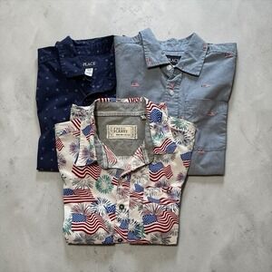 Lot of 3 Boys Shirts Button Up  Preppy Sz M 10-12 Flags Patriotic USA Summer